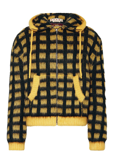 Marni Sweater Check Fields Zip Hooded Yellow-Black