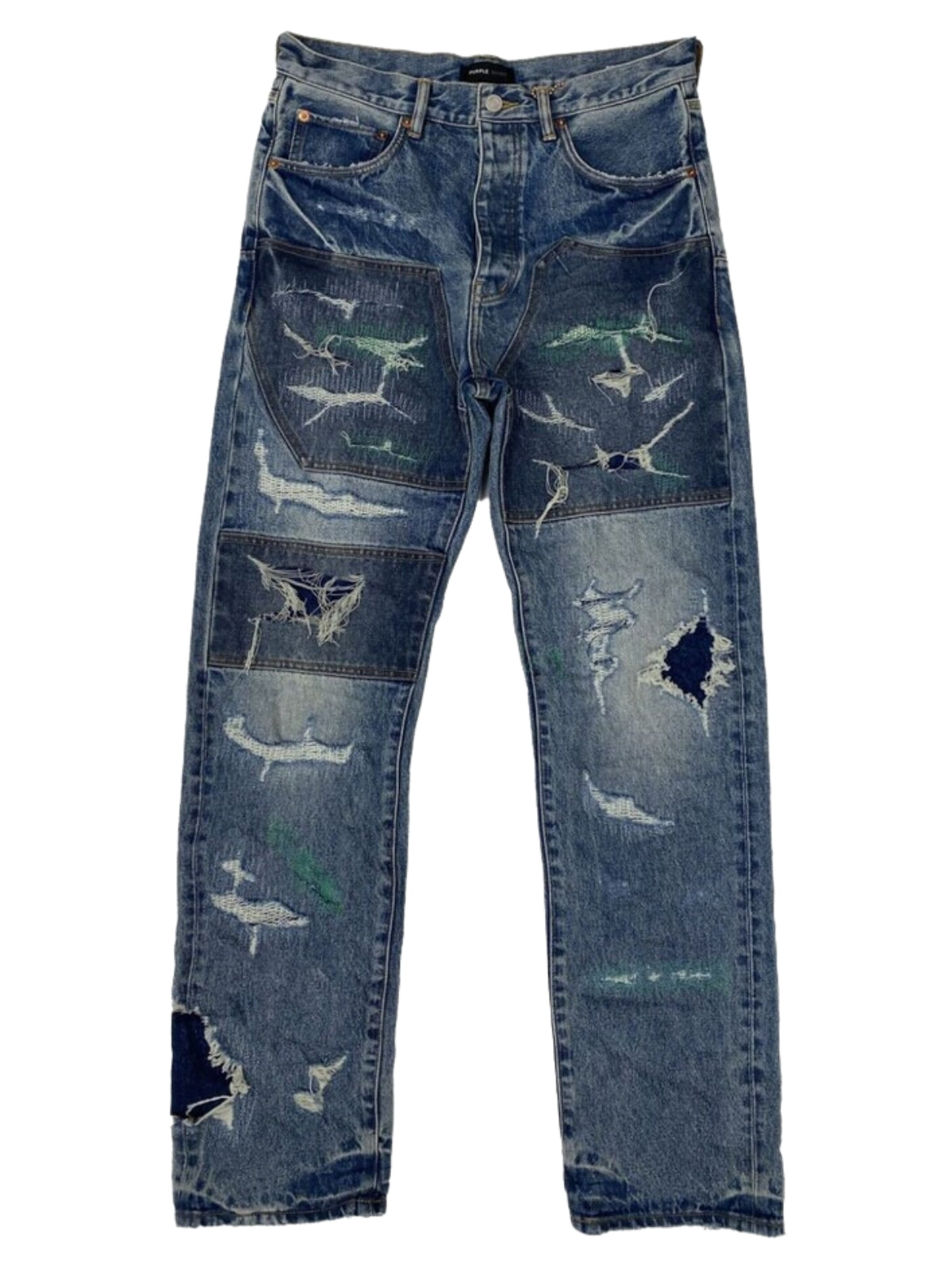 Purple Jeans Full Repair Relaxed Mid Indigo