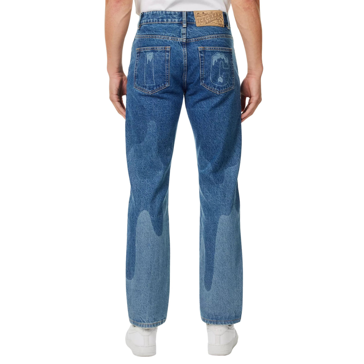 Ice-Cream Jeans Running Dog Lazer Drip Mid Wash Blue