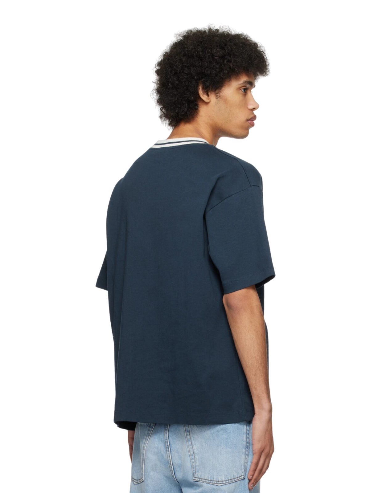 Drole De Monsieur T-Shirt Stripe Neck Slogan Print Navy-White